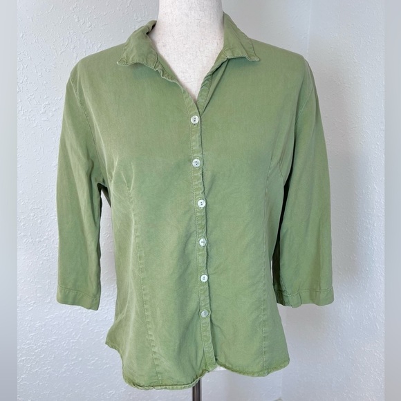 Fresh Produce 100% Tencel Sage Green Button Down Blouse - Picture 1 of 6
